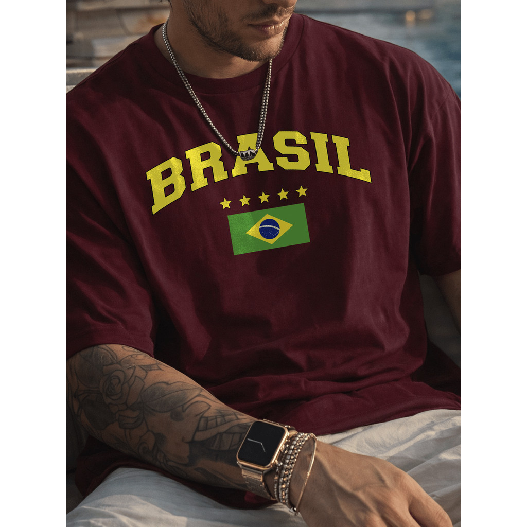Camisa Camiseta Masculina Estampada Brasil Cop.. Do Mundo Futebol Campeão Vintage 100% Algodão