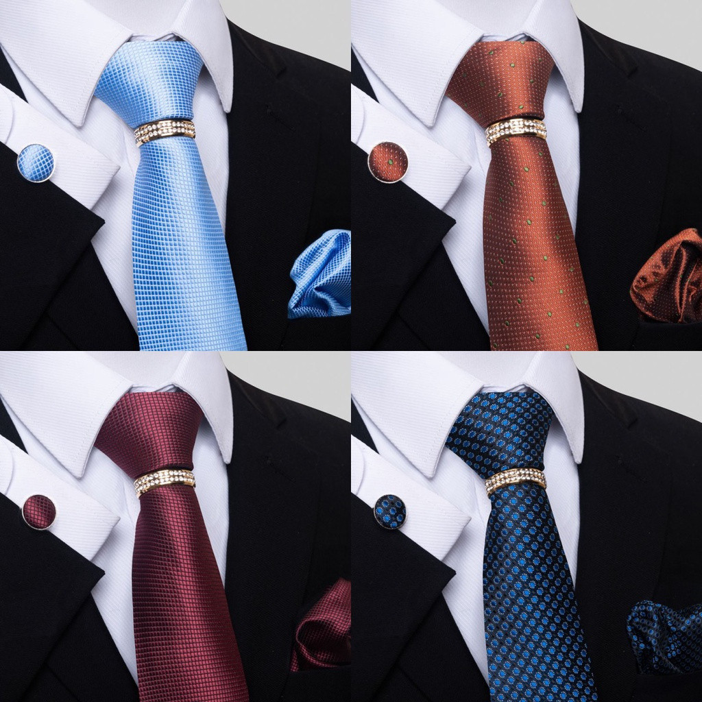 Gravata de Moda de 8cm para Homens com Anel de Ouro, Conjunto de Gravata Slim Fit Luxuoso para Casamentos e Festas, Conj