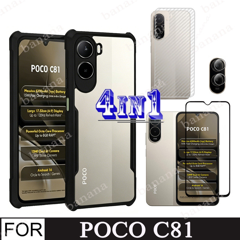Para Poco C81 C81X C71 Redmi A7 A7Pro A5 4 Em 1 Pacote Caixa De Telefone Anti-Queda + Protetor De Tela Temperado + Filme