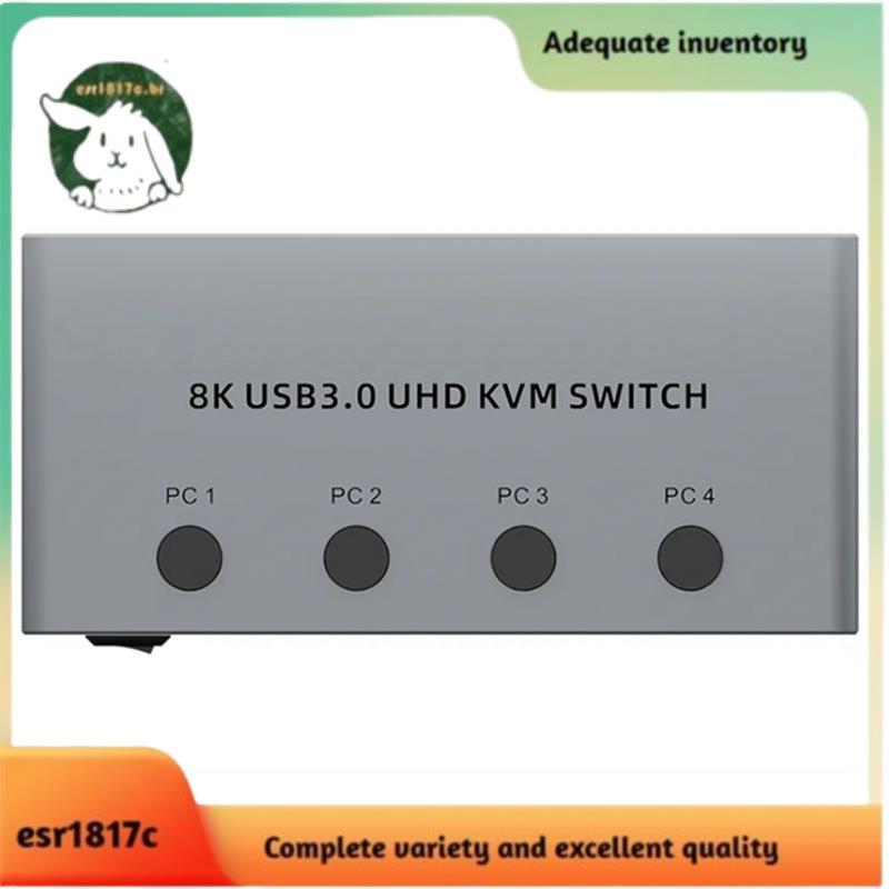 Mouse KVM Switch Teclado USB 3.0 8K @ 60Hz 4 Computadores 1 Monitor 4 Peças Discos Rígidos Impressora EU-PLUG