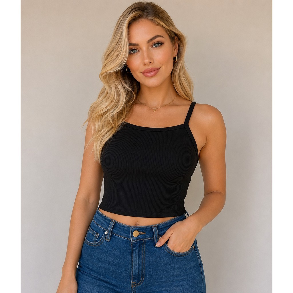 blusa cropped feminino alça regata alcinha canelado elastano top pratico