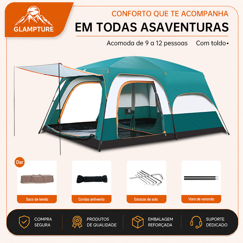 glampture Barraca Camping Acampamento Luxe 10-16 Pessoas Tenda Familiar Grande Varanda 430x320x200cm