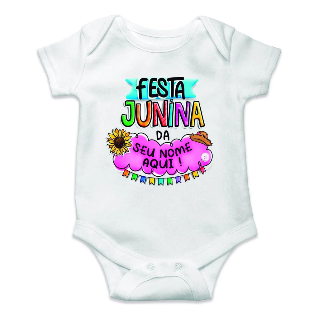 Body Bebê Infantil Body Roupa Bebê Festa Junina Arraiá Com Nome Personalizado 2 Malha Macia Manga Curta Unissex