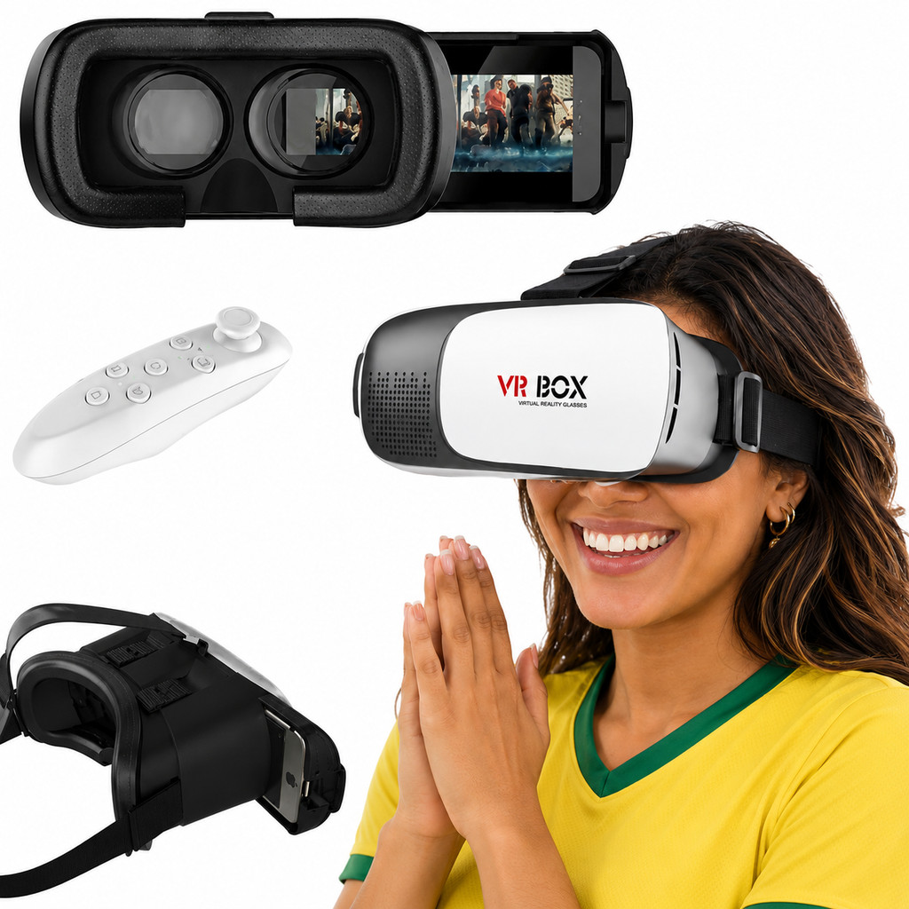 Óculos VR Box 3D Realidade Virtual 2.0 para Smartphone com Imersão em Vídeos e Jogos