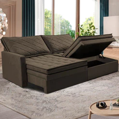Sofá 3 Lugares Marselha II Retrátil Reclinável com Baú Revestimento Suede Velusoft 160cm Cama InBox