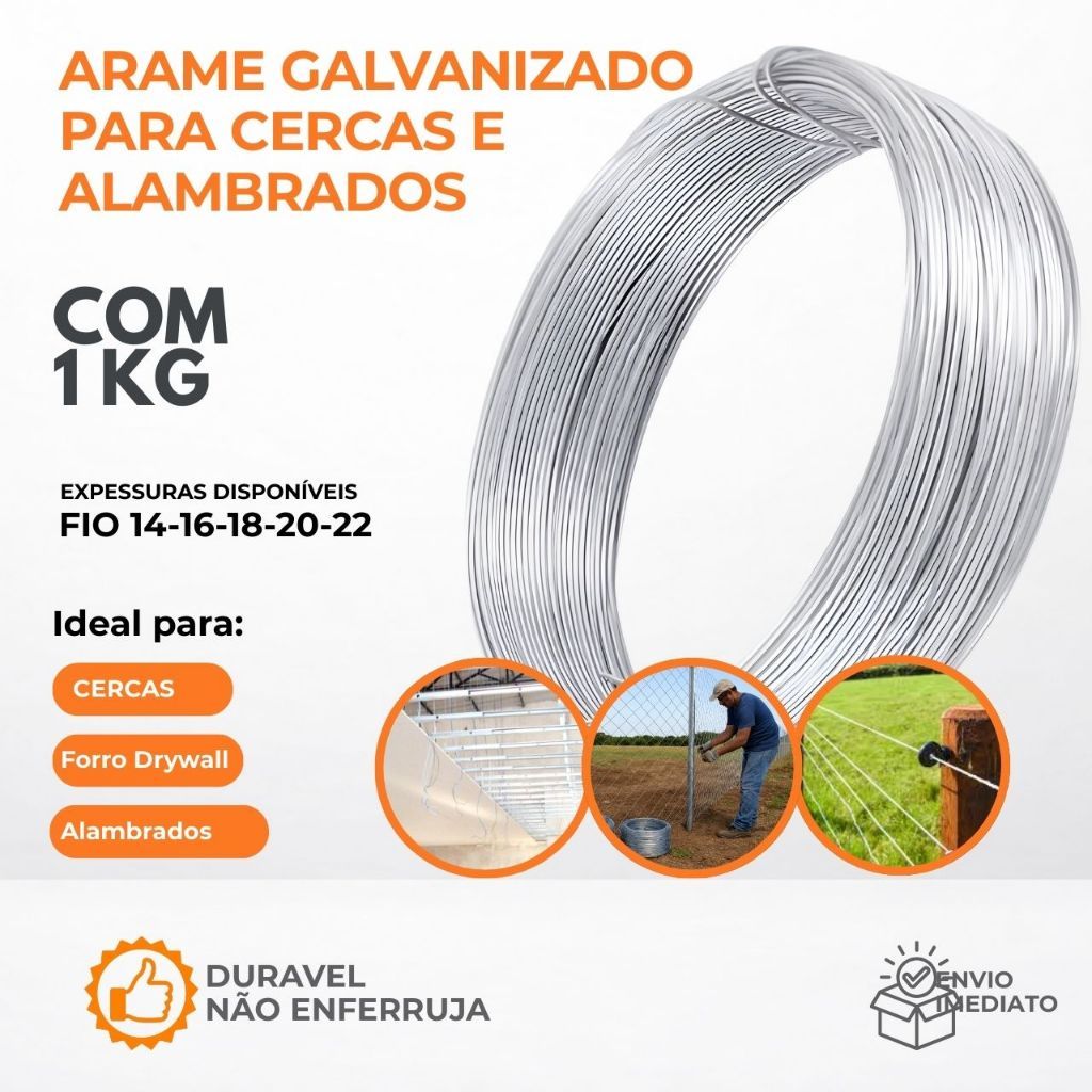 Arame Galvanizado 1 kg Fio N 12, 14, 16, e 18 para Construção Artesanato e Cercas não Enferruja
