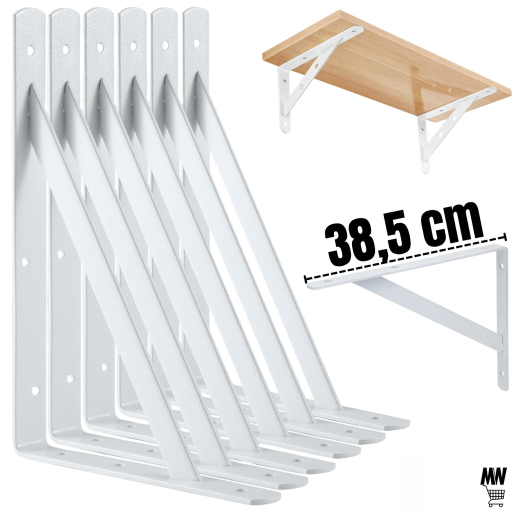 Kit 2 a 12 Suportes Mão Francesa Branca 38,5cm Canto Tábua Cantoneira Reforçada - Envio Imediato