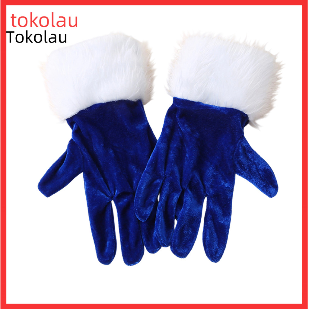 Bridal Wedding Gloves Wrist Length Short Retro Velvet Opera for Women with Fuzzy White Cuffs Wrist-length Finger Perfect