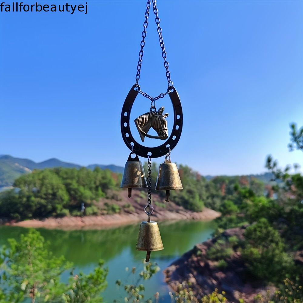 FALLFORBEAUTYEJ Pendurado Carrilhão De Vento , Com Sino Vintage Pingente De Casco De Cavalo Da Sorte , Arte Em Ferro Ao
