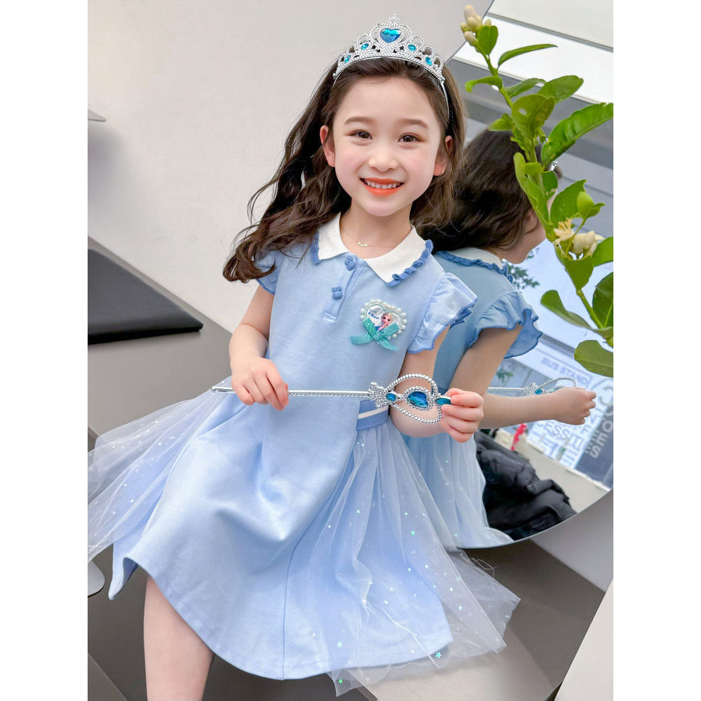 Bebê menina verão elsa manga voadora vestido polo 2026 novo estilo crianças vestido de princesa congelado vestido elsa