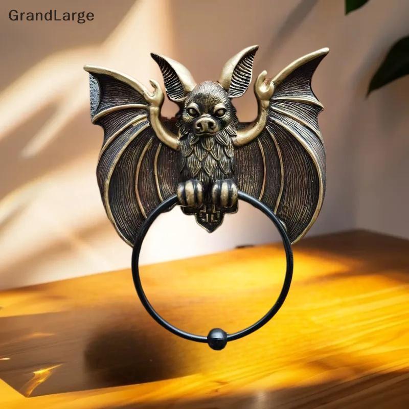 [GrandLarge] Whimsical Halloween Bat Knoer Gótico Arte De Parede Estátua De Resina Moldura E Porta Ornamento Decorativo