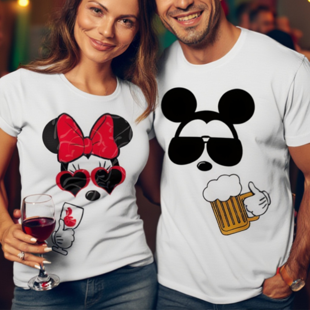 Conjunto de Camisa Camiseta Mickey e Minnie Presente Dia Dos Namorados Casal Casados Namorados Kit 2 camisetas