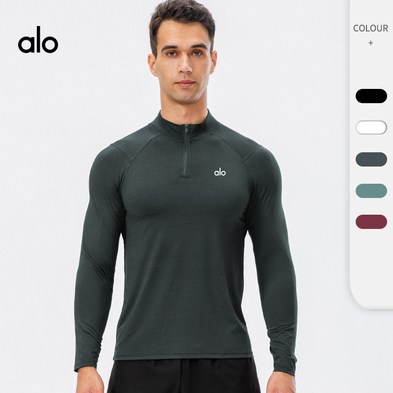 Conjunto de Treino Masculino de Manga Longa para Corrida, Secagem Rápida, Pullover Slim-Fit com Meio Zíper