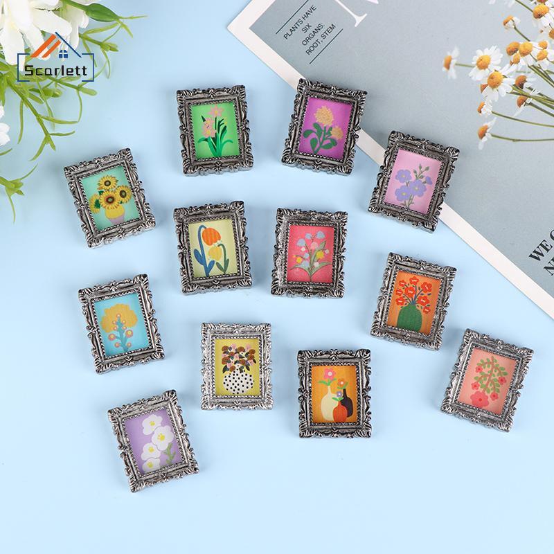 [Scarlett] 2 Peças Mini Casa De Bonecas Em Miniatura 1 : 12 Moldura Antiga Manny Pintura A Óleo Acessórios De Decoração