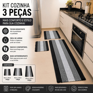 Kit Tapete Cozinha 3 Peças Passadeira Algodão Lavável