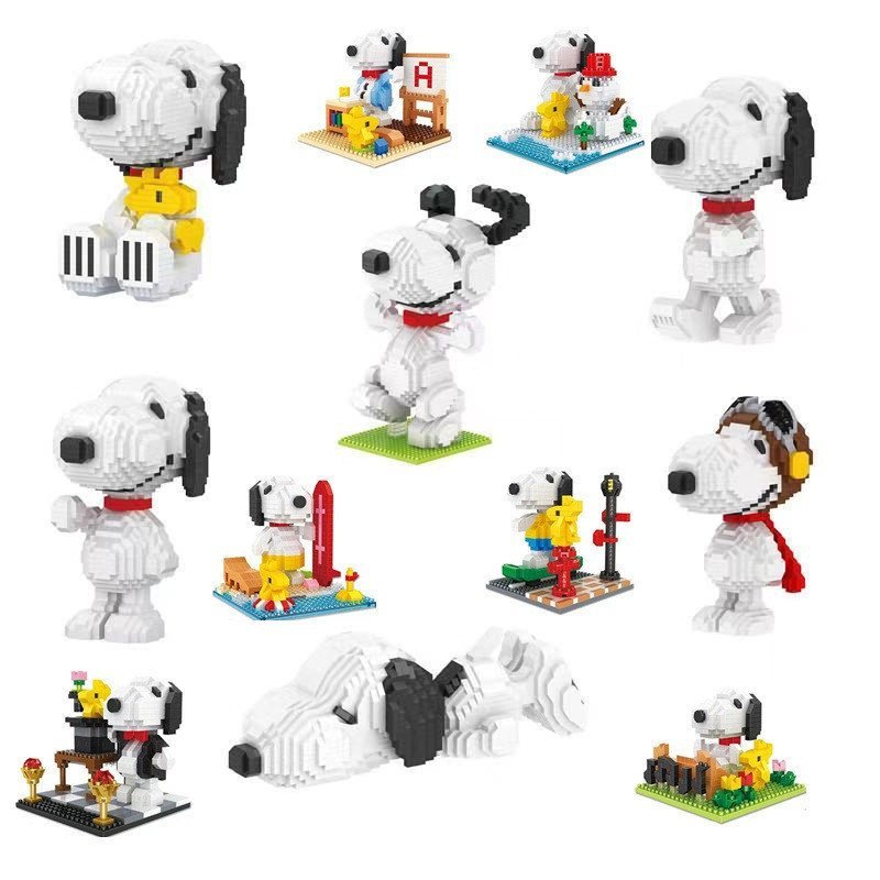 Blocos de Montar Compatíveis com Lego Snoopy/Blocos Montados para Meninos e Meninas, Brinquedos Educativos, Decorações,