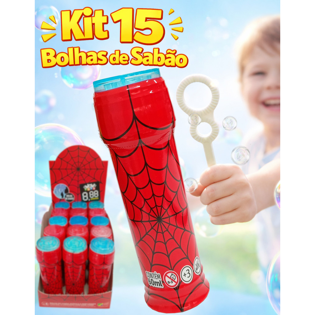 Kit 15 Bolha Sabão teia aranha Lembrancinhas de aniversário infantil bolinha festa sacolinha homem