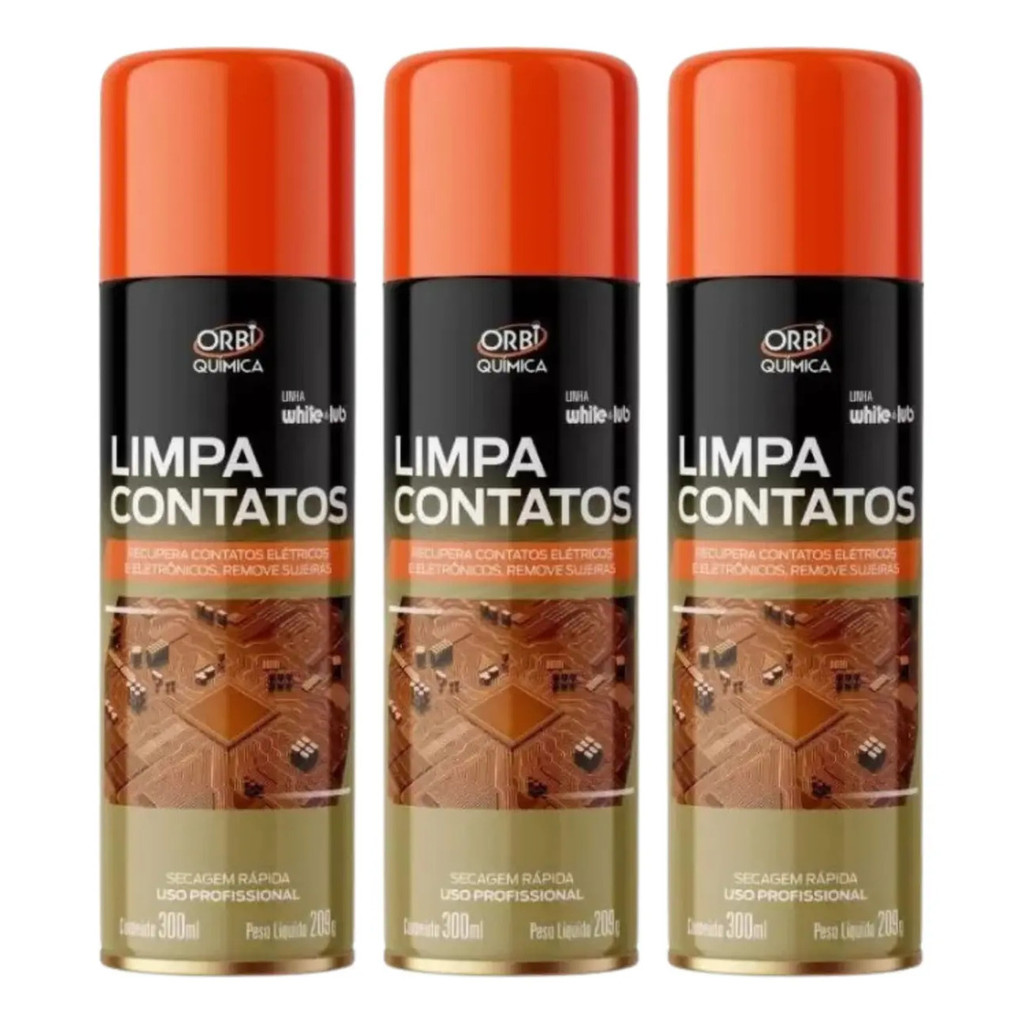 Kit 3 un Limpa Contato Elétrico Orbi 300ml Spray Limpeza Eletrônica