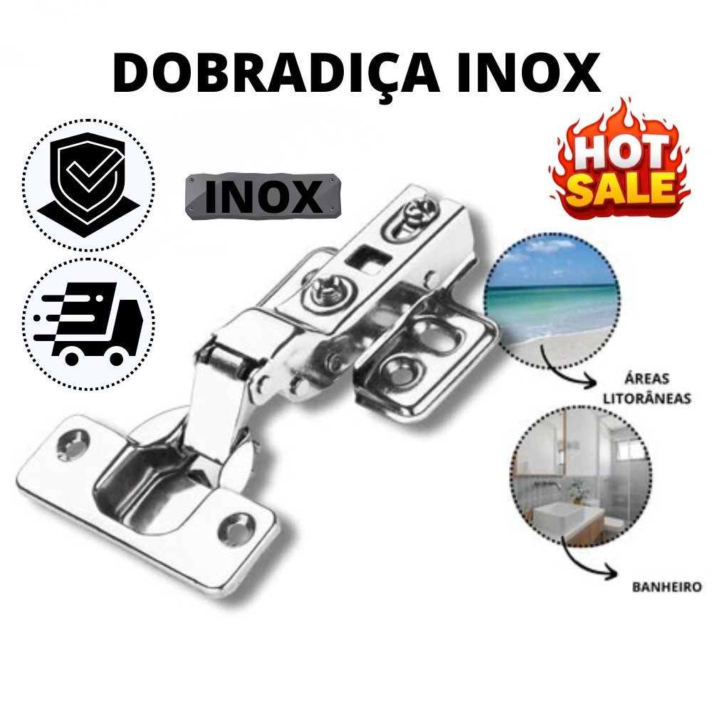 Kit Dobradiça Clip-On Inox 35mm Curva ou Reta para Cozinha