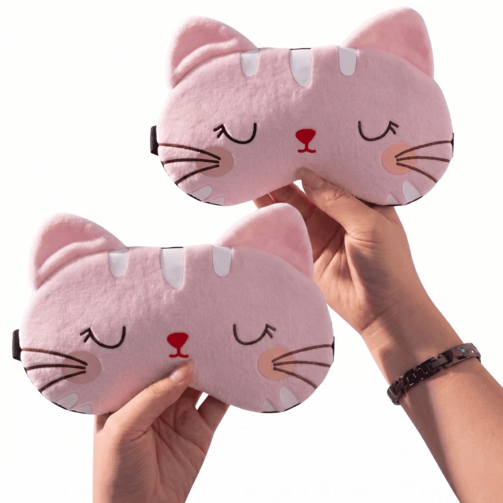 Kit 2 Máscaras Rosa Tapa Olhos Para Dormir Com Estampa Gato Ideal Para Relaxar