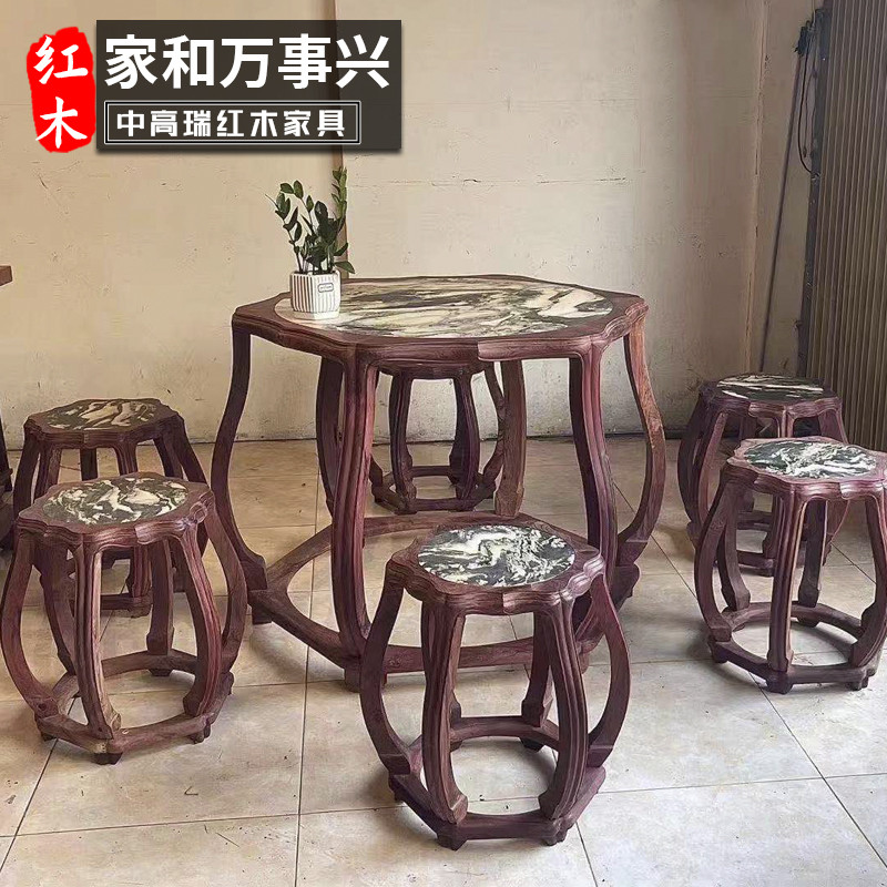 Laos vermelho jacarandá mogno móveis Oval log arte novo estilo chinês todo madeira maciça log mármore tambor fezes tambo