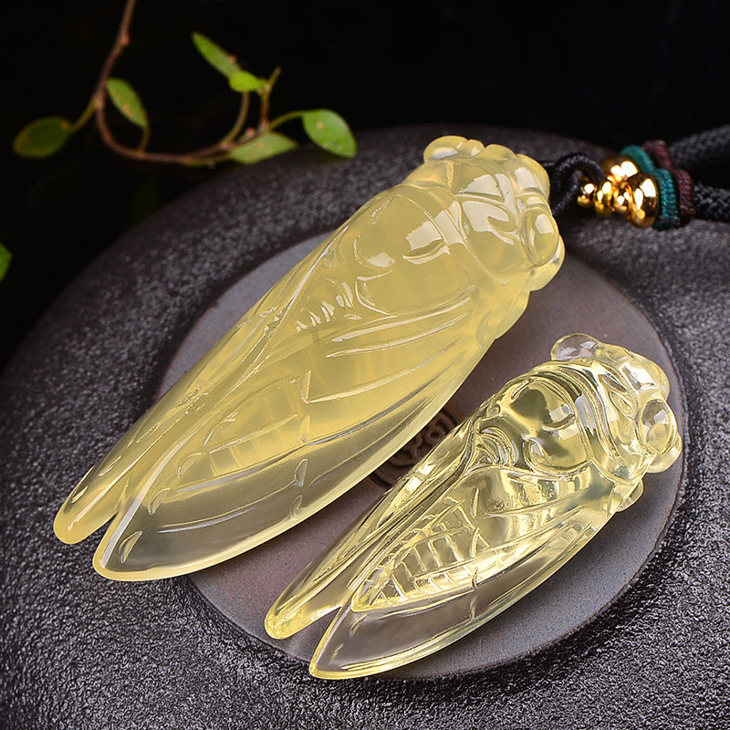 2026 novo estilo natural citrino dourado cigarra pingente colar de cristal masculino citrino natural cristal branco dour