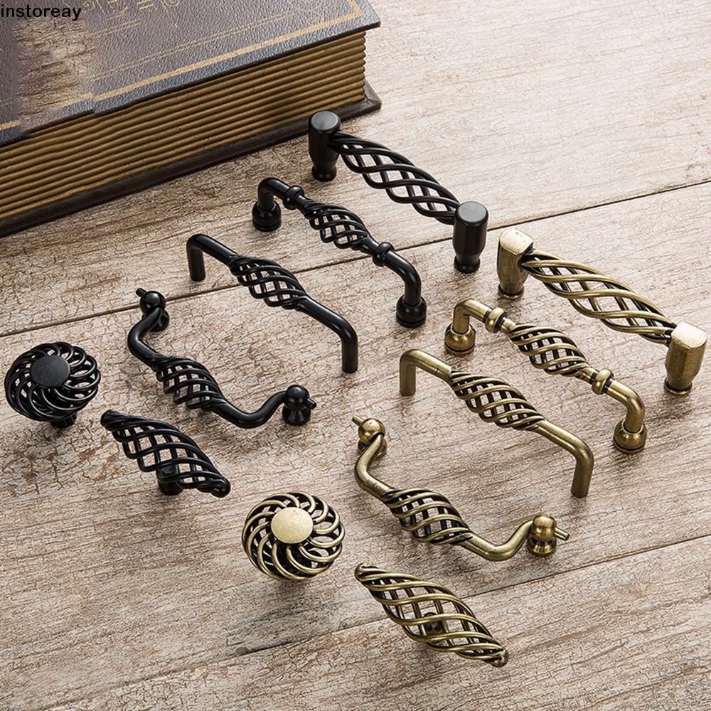 INSTOREAY Maçaneta Da Porta Gaiola Bronze Antigo Casa Ferragem Preto Guarda-Roupa Oco Extratores De Armário