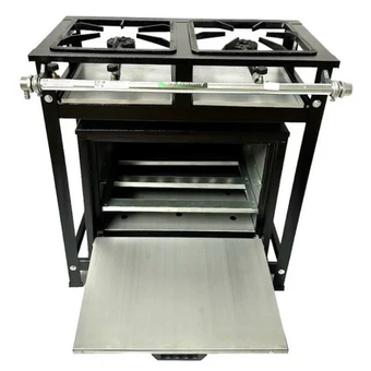 Fogão 2 Bocas Com Forno Cristal Aço Alta Pressão 30x30 Industrial Perfil 5 + Mangueira De Brinde