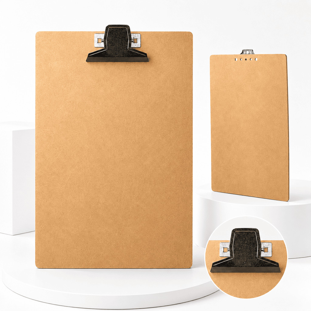 KIT PROMOCIONAL Prancheta de Madeira Eucatex A4 Ofício Com Prendedor de Metal 33cm x 23cm