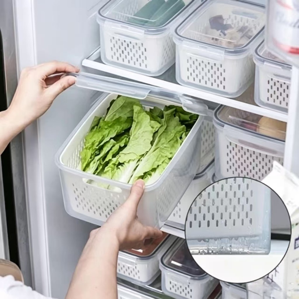 haosin Kit 3 Organizadores Potes Hermetico para Geladeira 850ML/1750ML/3300ML Alimentos e Vegetais