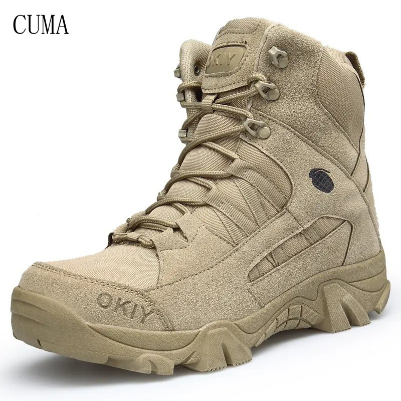 Botas Táticas Militares de Couro Genuíno para Trabalho ao Ar Livre, Botas Casuais de Combate RH587