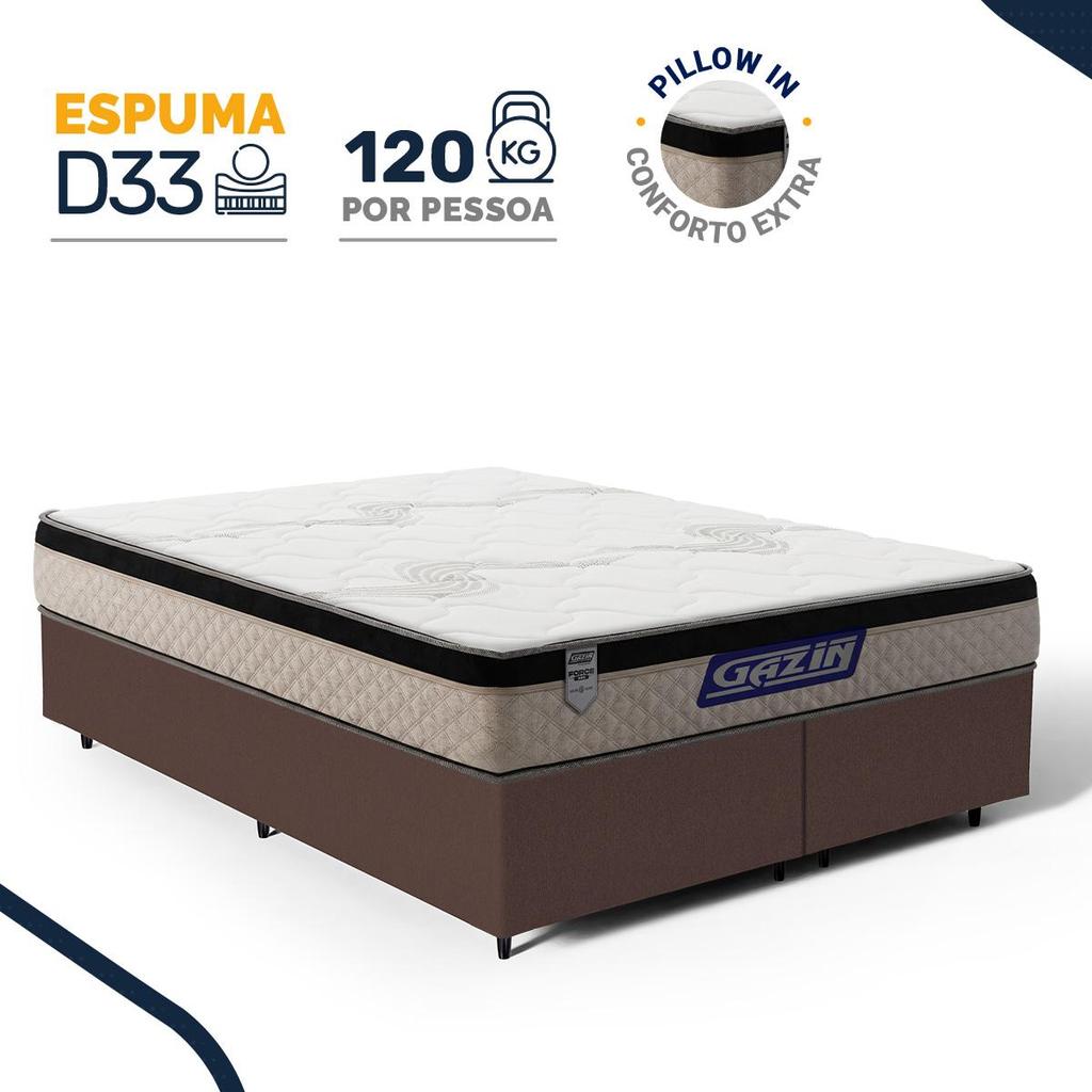 Cama Box com Colchão Gazin de Espuma D33 Pillow In Force MID Queen 158cm