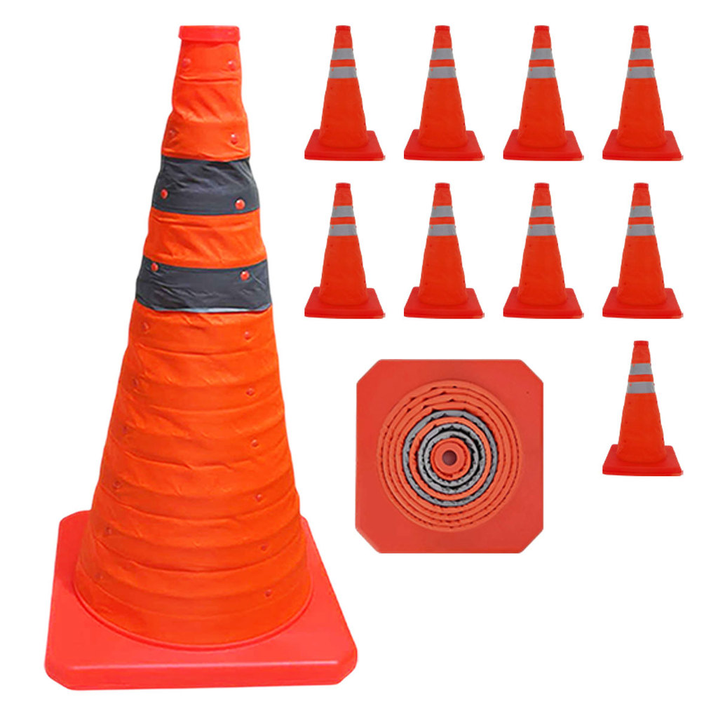 Cone Obra Kit 9 Uni Retratil Segurança Estrada Sinalizador Portatil Viario Dobravel Pratico Balizador Rodovia Guarda