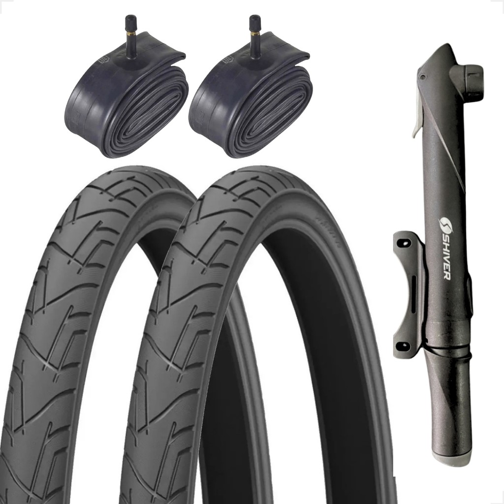 Par Pneu Bicicleta Praieiro Levorin Aro 24 X 1.95 Liso Bike + Camaras bico grosso brinde bombinha