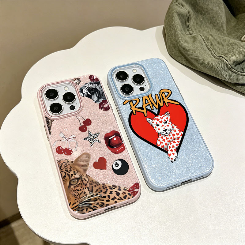Caso Glitter Para Samsung A17 A07 A06 A15 A16 A14 A13 A12 A32 A56 A36 A55 A54 A23 S26 S25 Y2K Leopardo Impressão Luxo Ca