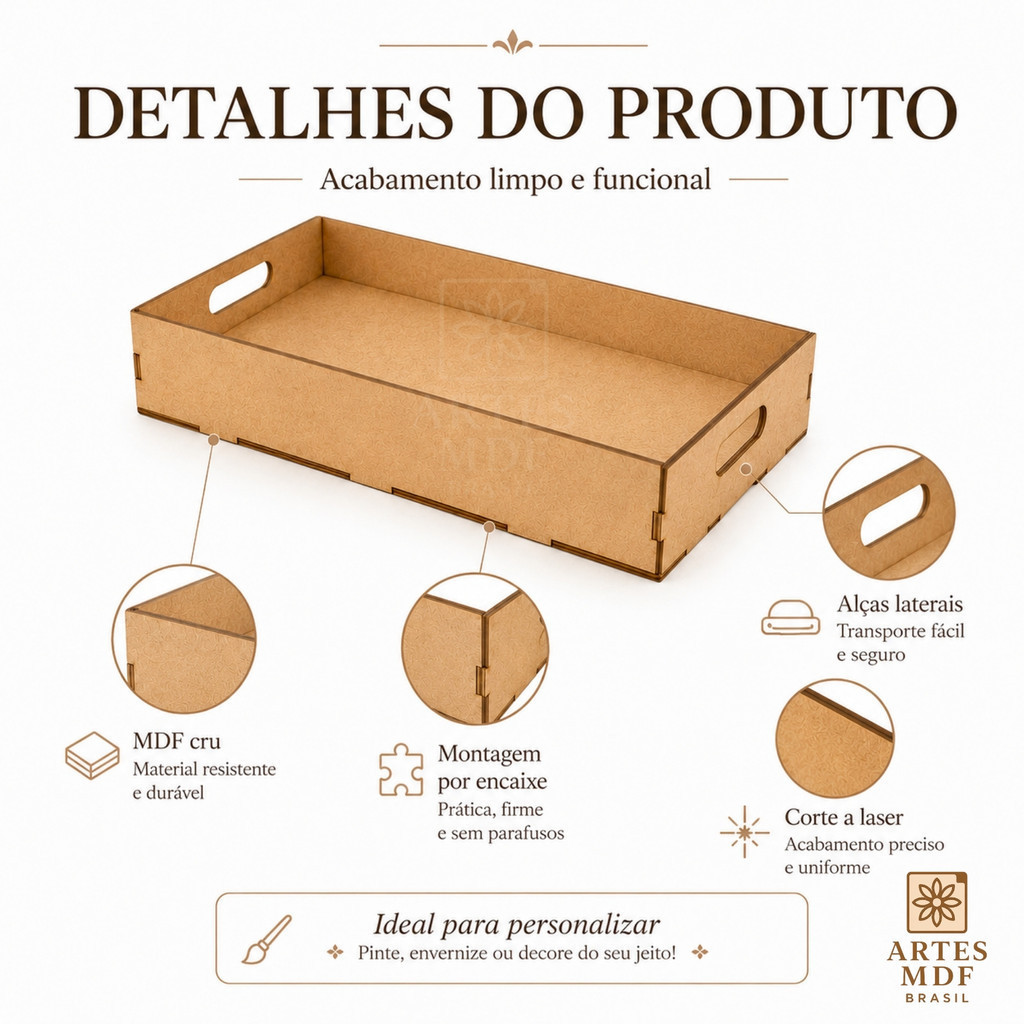 Bandeja Grande MDF Cru Com Alça Cesta Presente Lembrancinha Artesanato Personalizar Cantinho do Café — imagem 2 de 2