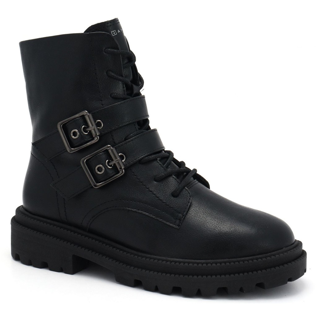 Bota Coturno Feminina Ramarim Tratorada Cano Curto Fivela Estilosa Preto Confort