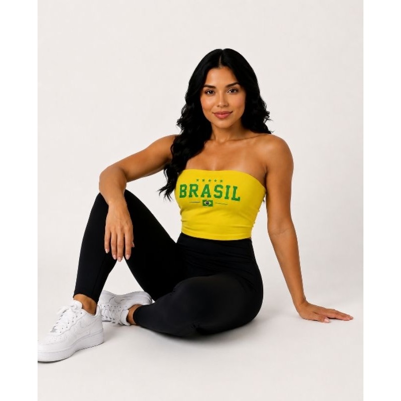 Tomara Que Caia Brasil Feminino Cropped Seleção Brasileira Verde Amarelo Azul/P,M,G,Gg