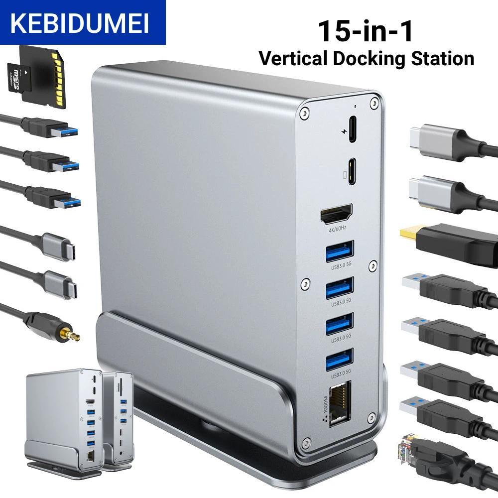 [Estoque Pronto] 15 Em 1 USB C HUB 4K60Hz Type Docking Station Com 3.0 HDTV DisplayPort PD 100W RJ45 SD/TF Audio 3.5 Par