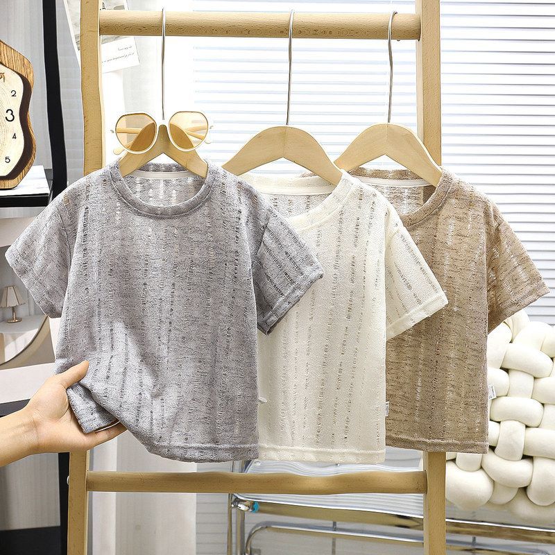 Oco crianças 2026 novo estilo verão malhas crianças estilo ocidental fino camiseta topo respirável de manga curta menino