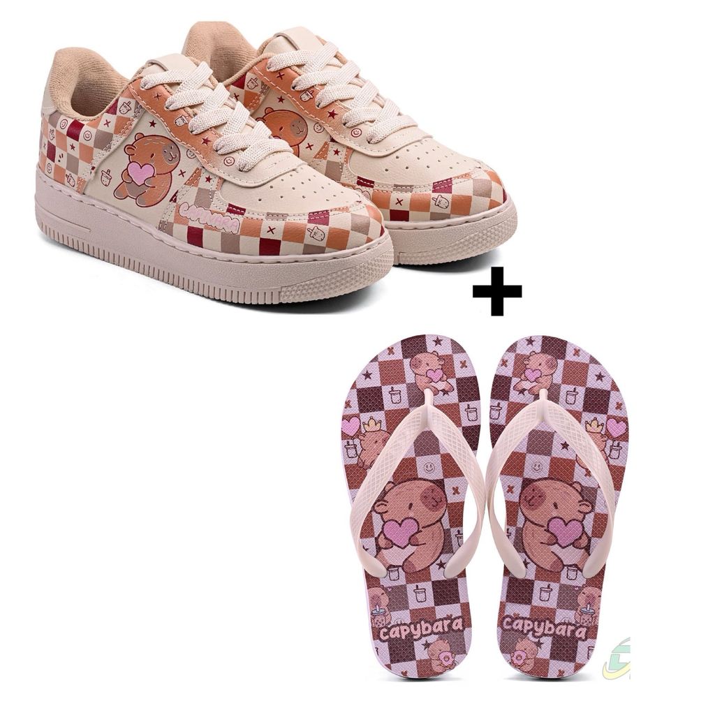 Kit 2 pares tenis e chinelo feminino capivara infantil promocao  com envio imediato MESMO DIA