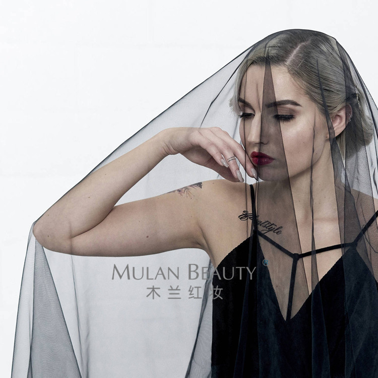 Nova noiva foto de casamento véu diy fotografia viagem forma côncava preto gaze macia gaze lisa frete grátis