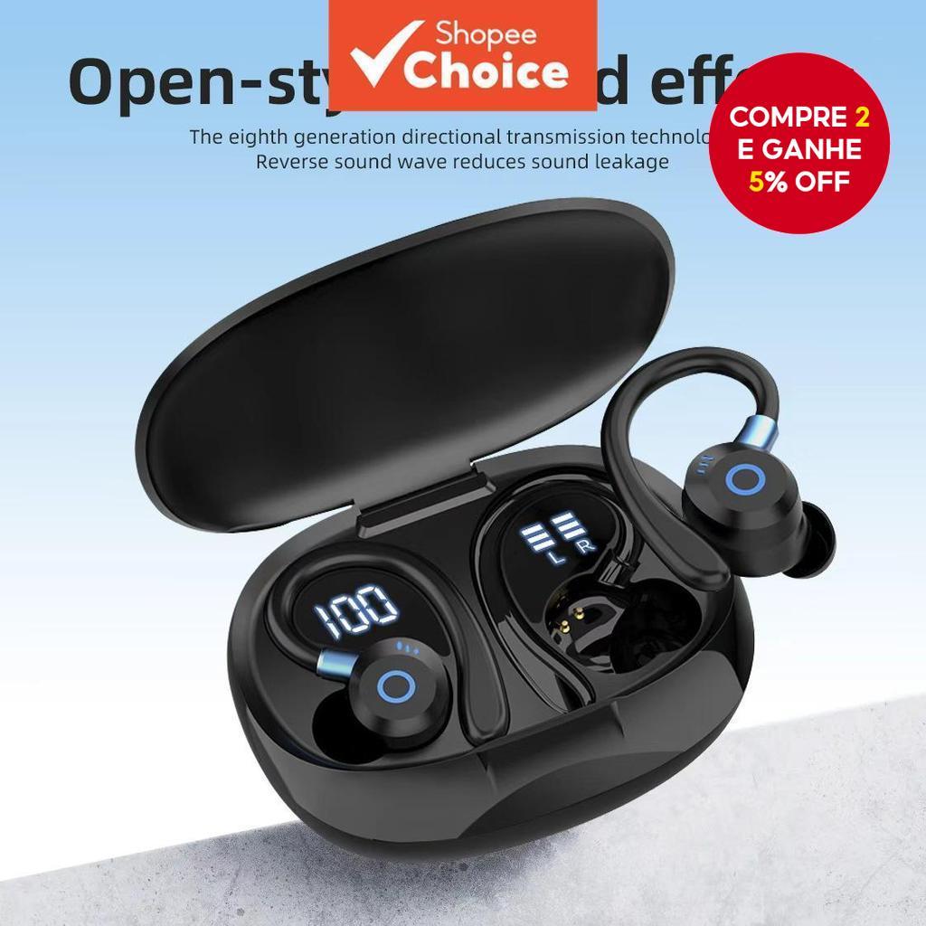Fones de Ouvido Bnixry K09 TWS Sem Fio com Gancho, HiFi Estéreo, Dois Microfones ENC Cancelamento de Ruído, 40H de