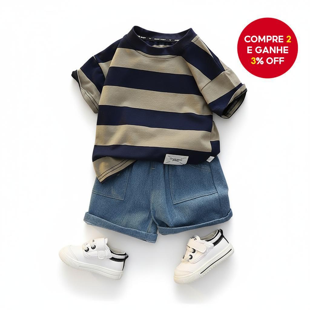 Conjunto Casual De Verão Para Meninos , Roupa Havaiana Crianças , Roupas Bebê Menino , Camisa Listrada De Manga Curta E 