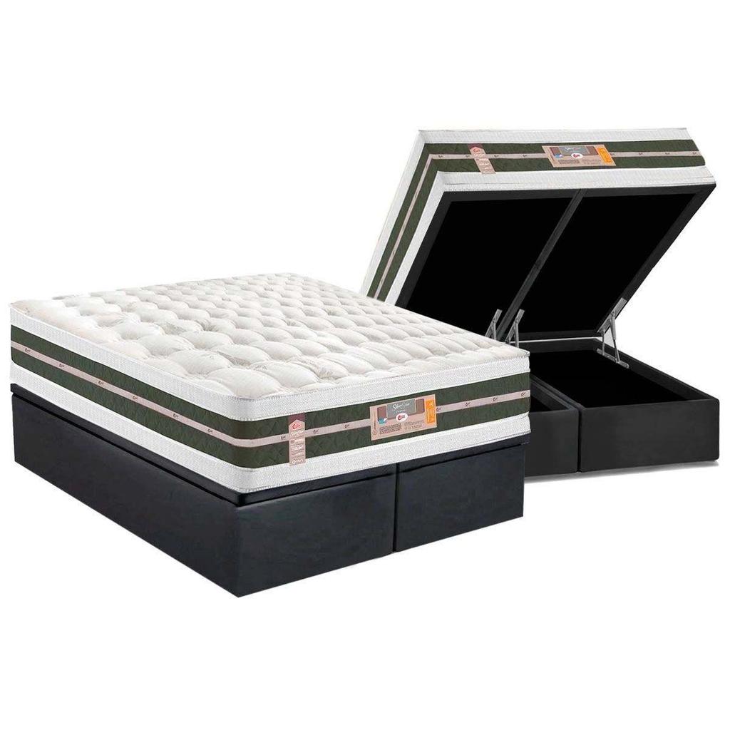Cama Box Baú King: Colchão Molas Pocket Ensacadas Castor Silver Star Air Max 3D + Base CRC Suede Gray (193x203)