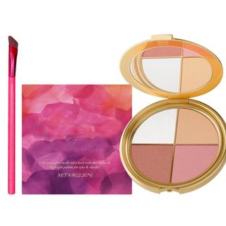 Paleta Glow - Paleta de Maquiagem 4 em 1 com Iluminador, Blush, Sombra e Contorno, Aplicação Suave e Longa Duração para 