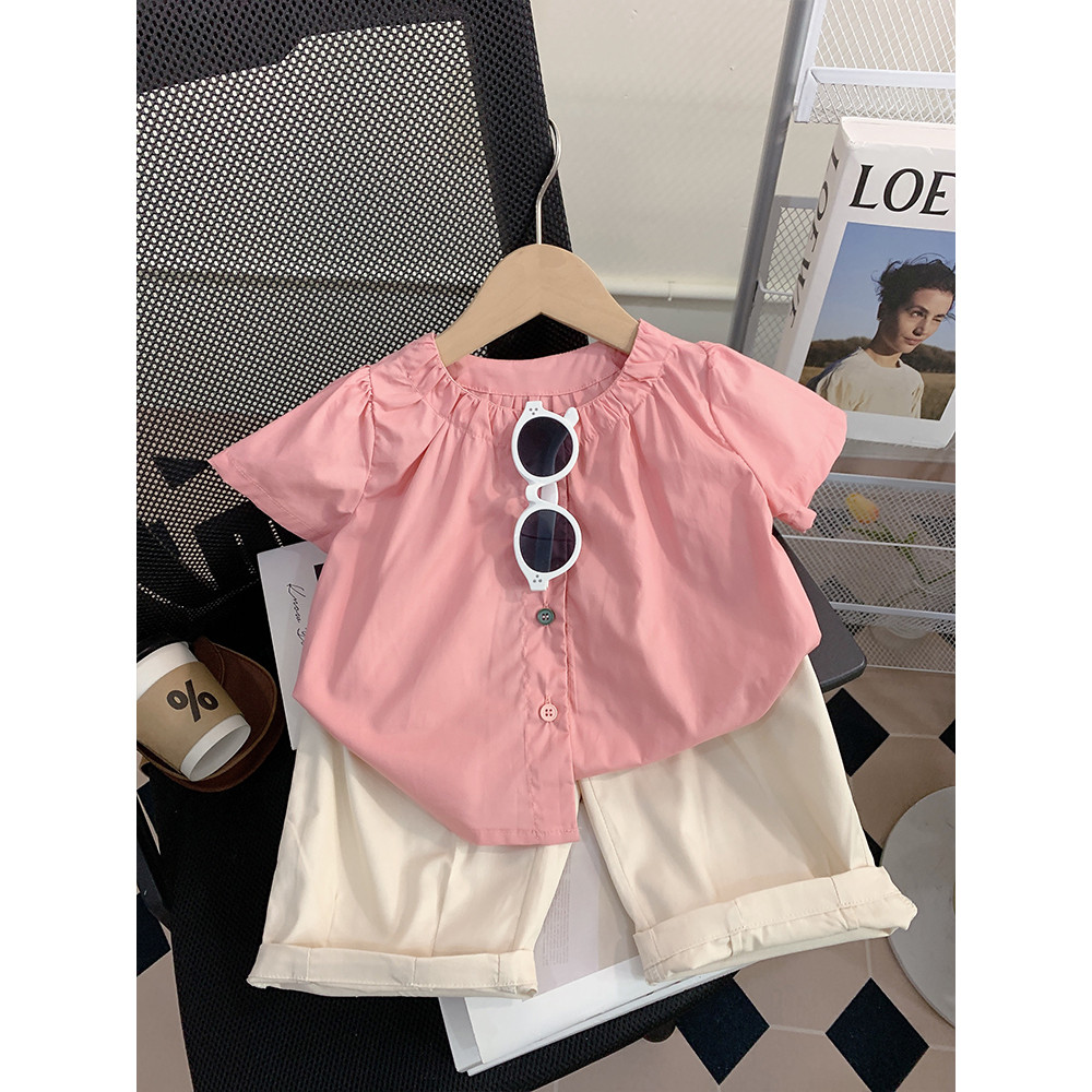 Meninas ternos de verão 2026 novo estilo moda roupas infantis moda roupas infantis bebê de manga curta terno de duas peç