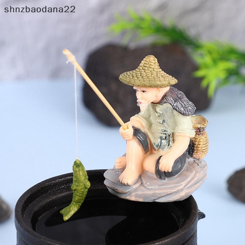 [Shnzd] Ornamento De Pesca Em Miniatura Criativo Para Homem Velho PVC Jiang Tai Gong Tanque De Peixes Bonsai Jardim Roer