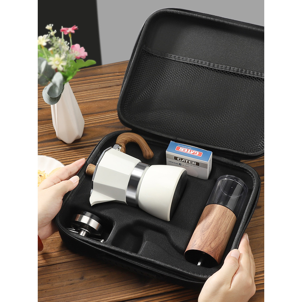 Moka conjunto de pote italiano Espresso fazendo cafeteira moedor mão doméstico máquina café conjunto completo acampament