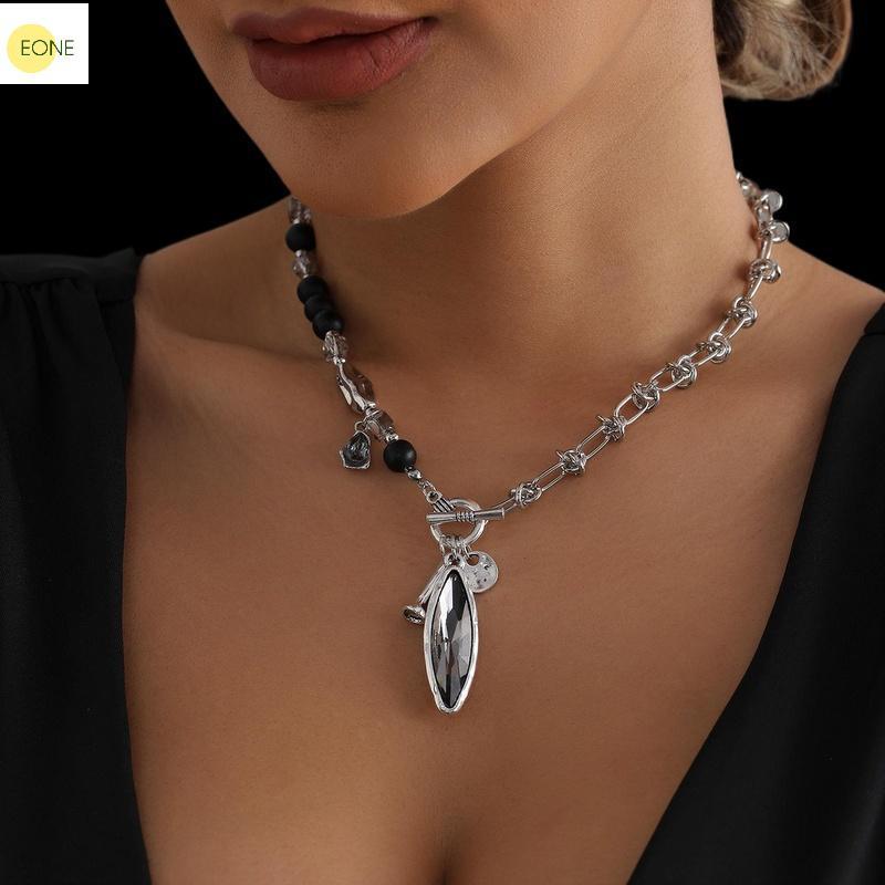 EONE Elíptico Diamante Gota De Água Pingente Nelace Irregular Contas Corrente Gargantilha Strass Festa De Casamento Jóia